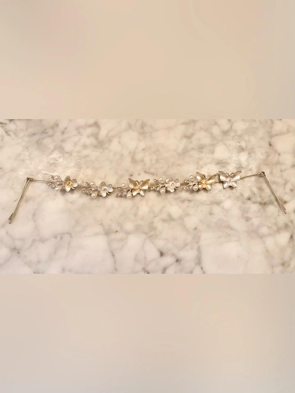 Silver Headband Hair Vine with Crystal and Pearl Accents Bridal Formal Festival